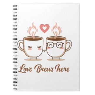 Love Brews Here – Cute Romantic Coffee Couple Notebook