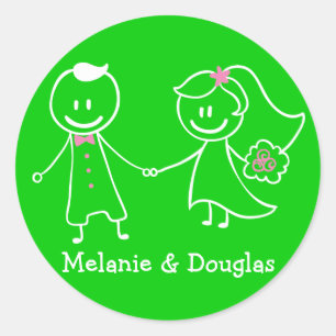 Love Bride & Groom Green Personalised Wedding Classic Round Sticker