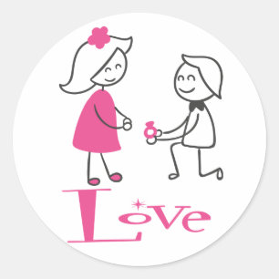 Love Bride & Groom Pink & Black Wedding Engagement Classic Round Sticker