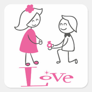 Love Bride & Groom Pink & Black Wedding Engagement Square Sticker