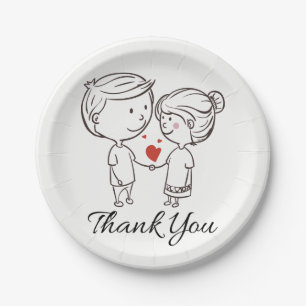 Love Bride, Groom Thank You Black White Wedding Paper Plate