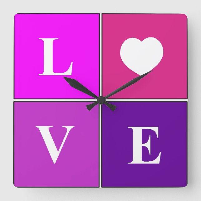 LOVE ~ Bright and cheery, Square wall clock (Front)