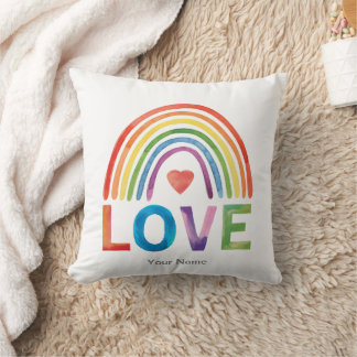 LOVE Bright Colour Rainbow Watercolor Modern Chic Cushion