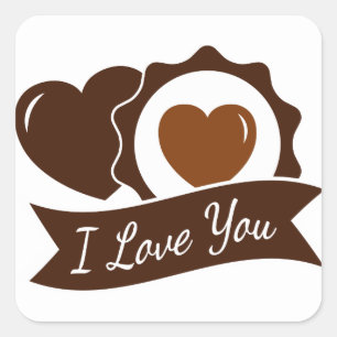 Love Brown And White Chocolate Hearts - Wedding Square Sticker