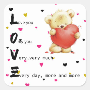 Love Brown Teddy Bear Square Sticker
