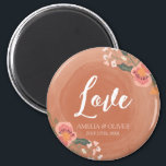 Love Brown Wood and Floral Rustic Wedding Magnet<br><div class="desc">This rustic Wedding Love round magnet features lovely floral against a brown wood pattern background. These Wedding magnets are a great way for guests to remember your special date. Check out other matching rustic wedding items including invitations here http://www.zazzle.com/collections/brown_wood_rustic_floral_wedding_collection-119146535042869019?rf=238364477188679314 Personalise it with your details by replacing the placeholder text. For...</div>