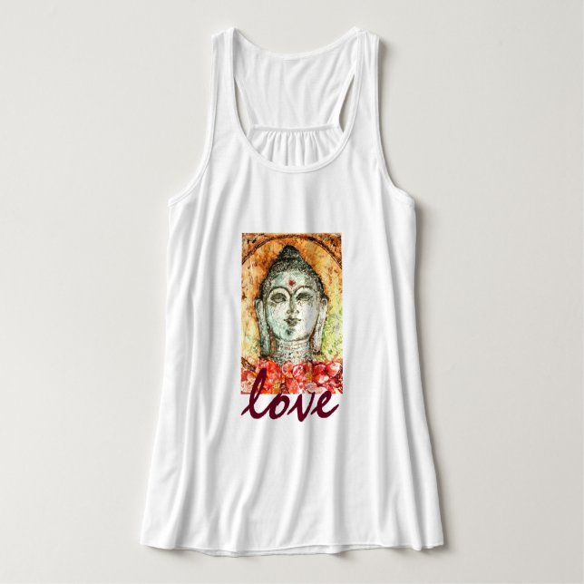 Love Buddha Watercolor Art Flowy Racerback Singlet (Design Front)