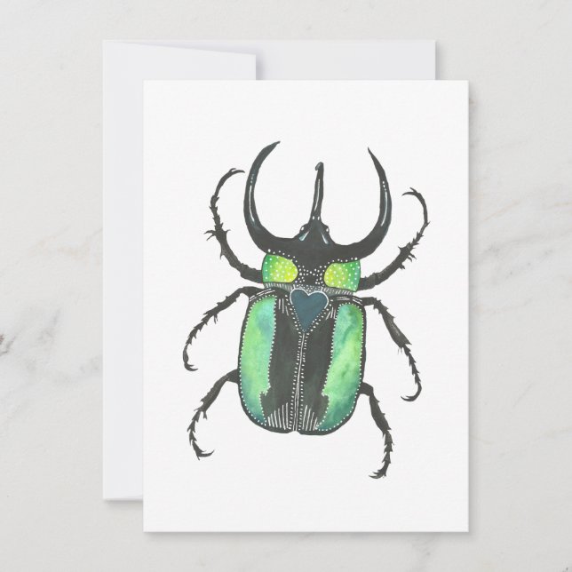 Love Bug Atlas Beetle Watercolor Valentine Card (Front)