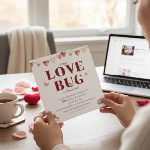 Love Bug Baby Shower Invitation Red Floral Hearts