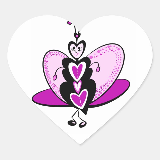 Love bug butterfly Valentine Heart Sticker (Front)