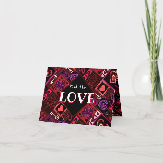 Love Bug & Cute Hearts Pattern Folded Holiday Card (Front)