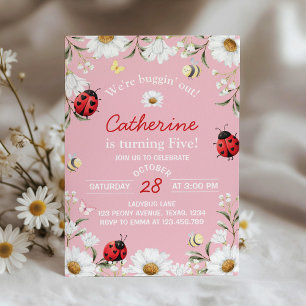 Love Bug Daisy Floral Ladybug Birthday Party Invitation