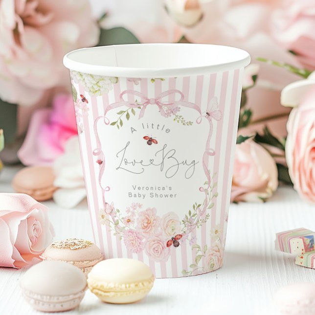 Love Bug Floral Pink Bow Baby Shower Paper Cups (Creator Uploaded)