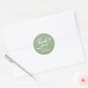 Love Bug Floral Sage Green Baby Girl Shower Classic Round Sticker