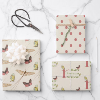 Love Bug Insect Custom Name 1st Birthday Wrapping Paper Sheet