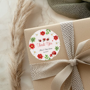 Love Bug Ladybug Baby Shower Thank You  Classic Round Sticker