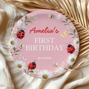 Love Bug Ladybug Daisy Floral Birthday Party Paper Plate