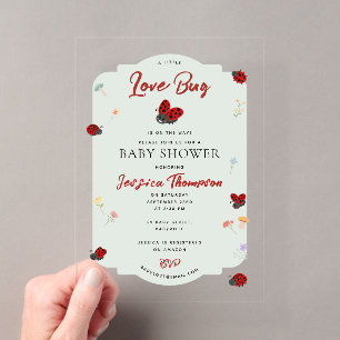 Love Bug Ladybug Floral Garden Girl Baby Shower Acrylic Invitations