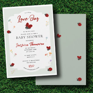 Love Bug Ladybug Floral Garden Girl Baby Shower Invitation