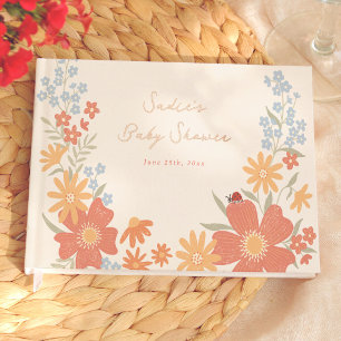 Love Bug Retro Floral Girl Baby Shower Guest Book