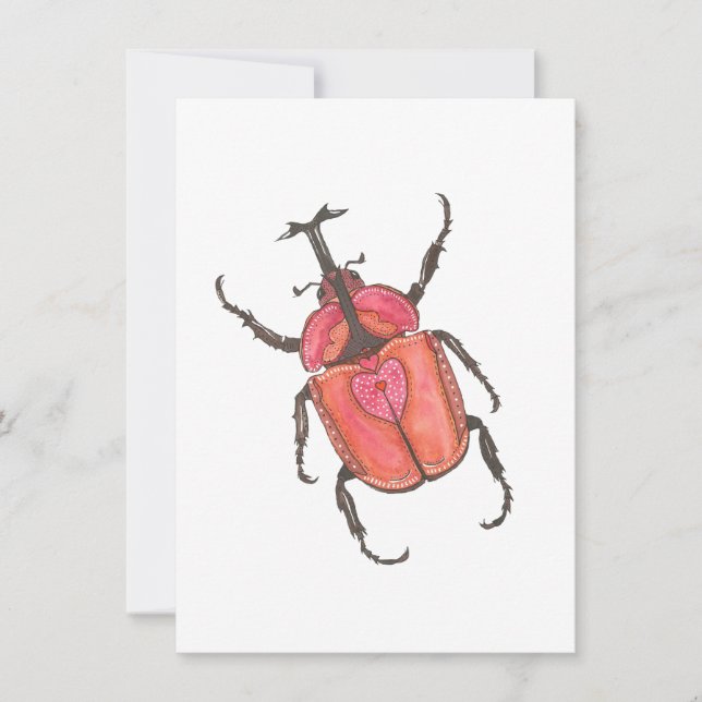 Love Bug Rhinoceros Beetle Watercolor Valentine Card (Front)