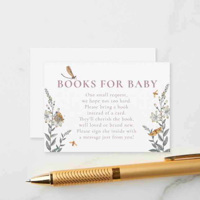 Love Bug Wildflower Books for Baby Shower  Enclosure Card (Front/Back In Situ)