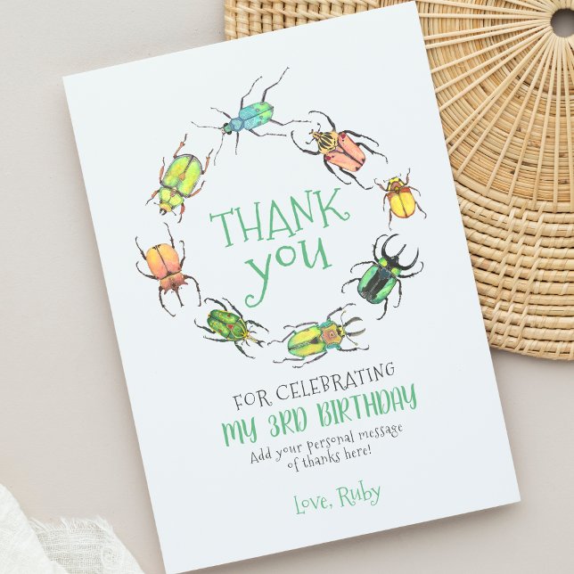 Love Bugs Beetles Thank You Card (Bug themed birthday party thank you note!)