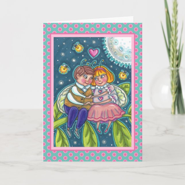 LOVE BUGS, FIREFLIES & FULL MOON, CUTE VALENTINE HOLIDAY CARD (Front)