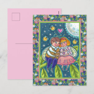 LOVE BUGS, FIREFLIES & FULL MOON, CUTE VALENTINE HOLIDAY POSTCARD
