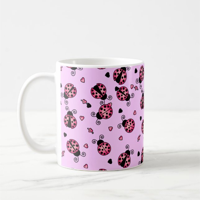 Love Bugs Pink Ladybugs Coffee Mug (Left)