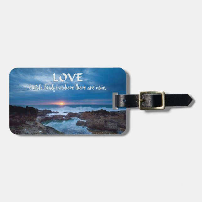 Love Builds Bridge custom text luggage tag (Front Horizontal)