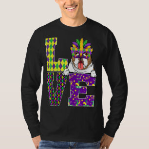 Love Bulldog Dog Mask Beads Mardi Gras Costume T-Shirt