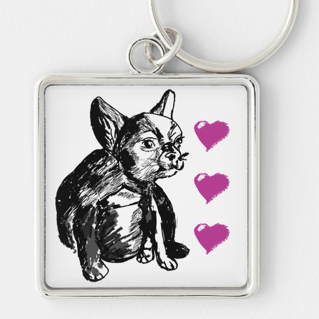 Love Bulldog Dog Premium Square Key Ring (Front)