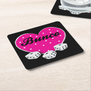 Love Bunco Pink Valentine Heart Dice Square Paper Coaster