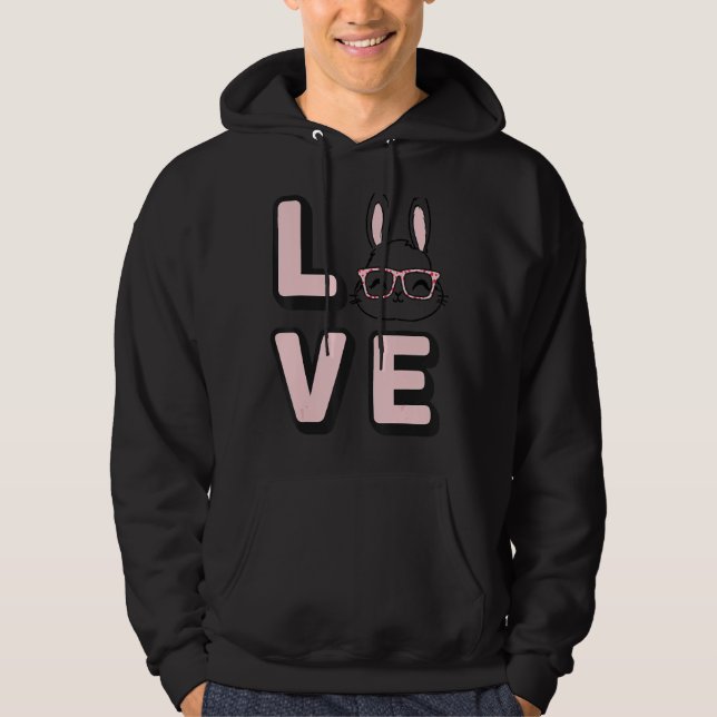 Love Bunny Face Wearing Glasses Easter Happy Easte Hoodie (Front)