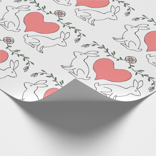 Love Bunny Heart White Print Wrapping Paper (Corner)
