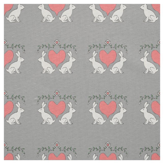 Love Bunny & Hearts Custom Fabric Print - Grey (Swatch)