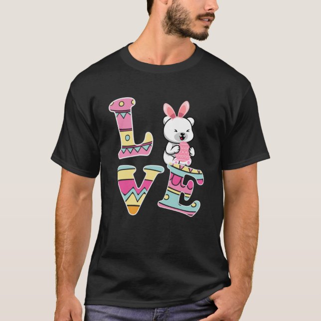 Love Bunny Polar Bear Eggs Hunting Happy Easter Da T-Shirt (Front)