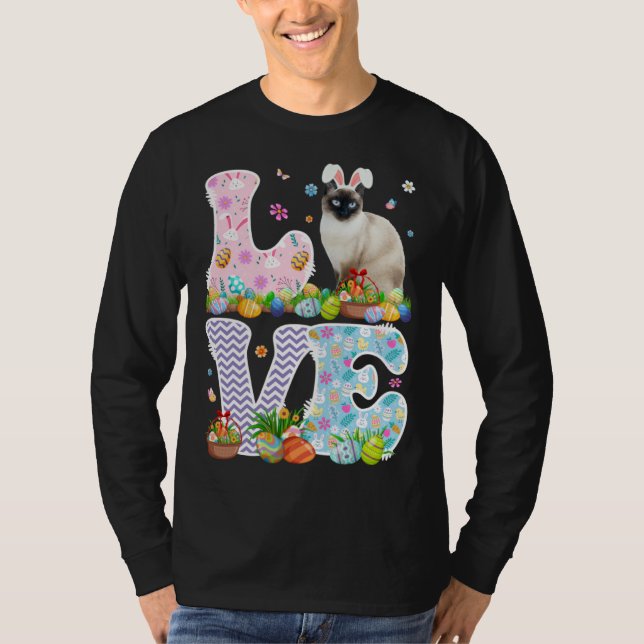 Love Bunny Siamese Cat & Easter Egg Basket Easter  T-Shirt (Front)