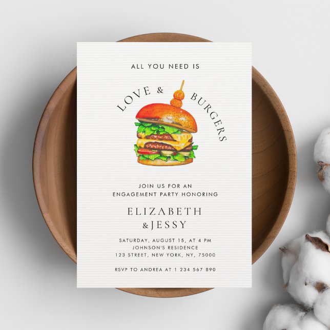 Love & Burgers Monogram I Do BBQ Engagement Party Invitation (Creator Uploaded)