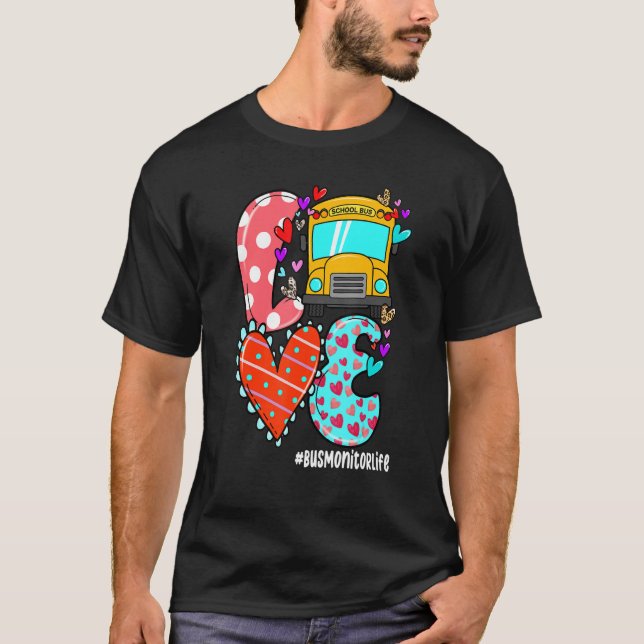 LOVE Bus Monitor Life Leopard Heart Valentine's Da T-Shirt (Front)