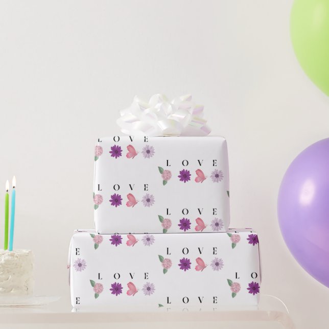 LOVE Butterfly, Romantic Pink Wrapping Paper (Party Gifts)