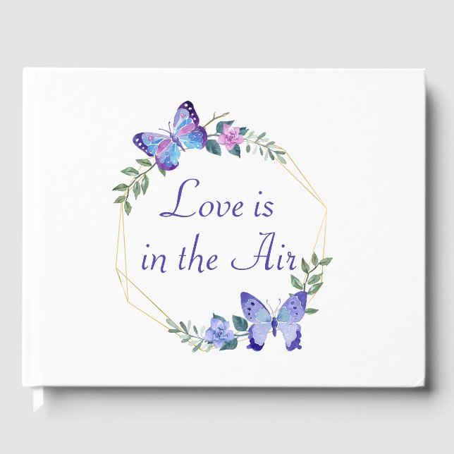 Love Butterfly Watercolor Butterflies Blue Wedding Guest Book (Front)