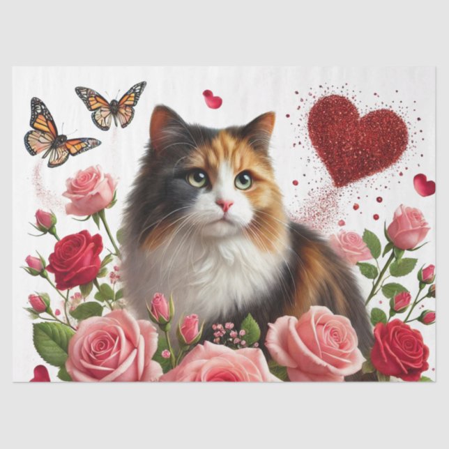 Love Calico Cats Valentine's Day  Tissue Paper (Front)