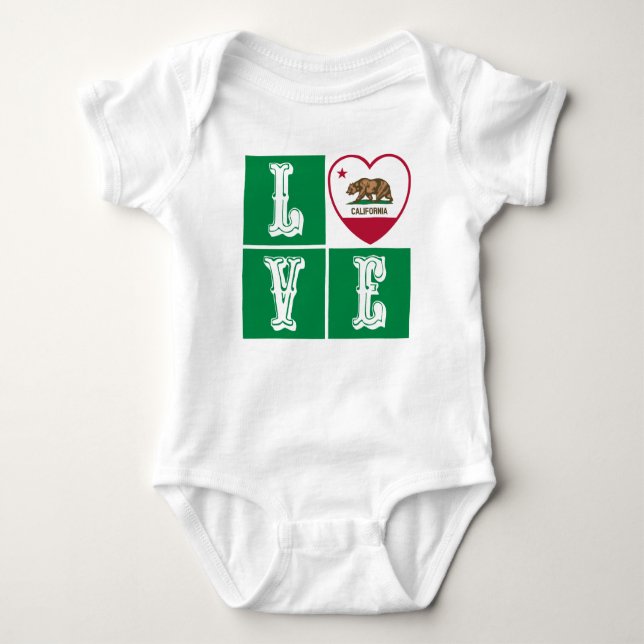 Love California Republic State Flag Heart Pride Baby Bodysuit (Front)