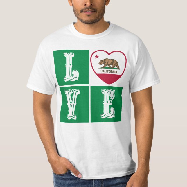 Love California Republic State Flag Heart Pride T-Shirt (Front)