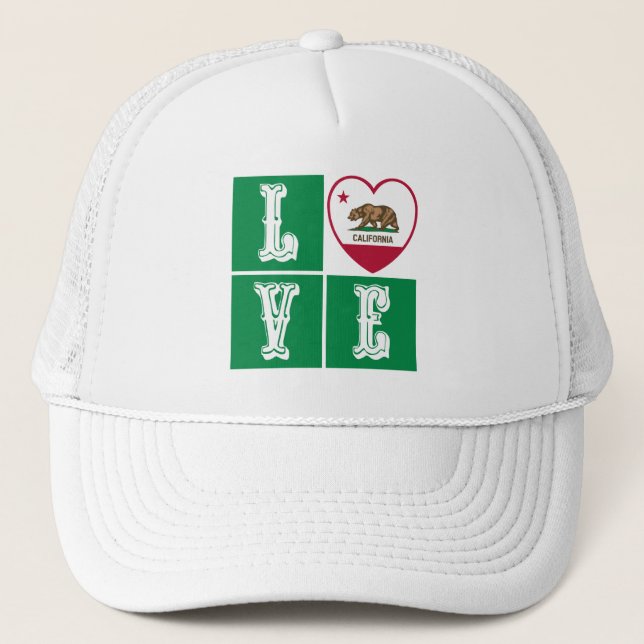 Love California Republic State Flag Heart Pride Trucker Hat (Front)