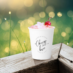 Love Calligraphy Cheers Hearts Black B&W ID940 Paper Cups