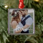 Love Calligraphy Heart Photo Metal Tree Decoration<br><div class="desc">The perfect photo keepsake gift for the newlyweds</div>