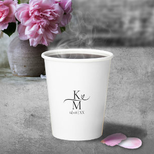 Love Calligraphy Initials Heart Black B&W ID940 Paper Cups